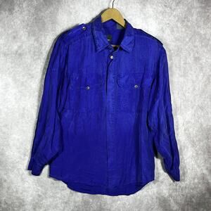 Lizwear Silk Shirt Womens Royal Blue Long Sleeves Button Up‎ Casual Office